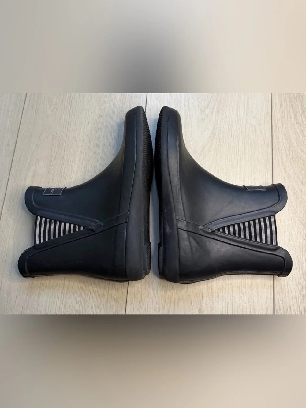 London Fog Black Short Women's Rain Boots with Striped Inner Panel